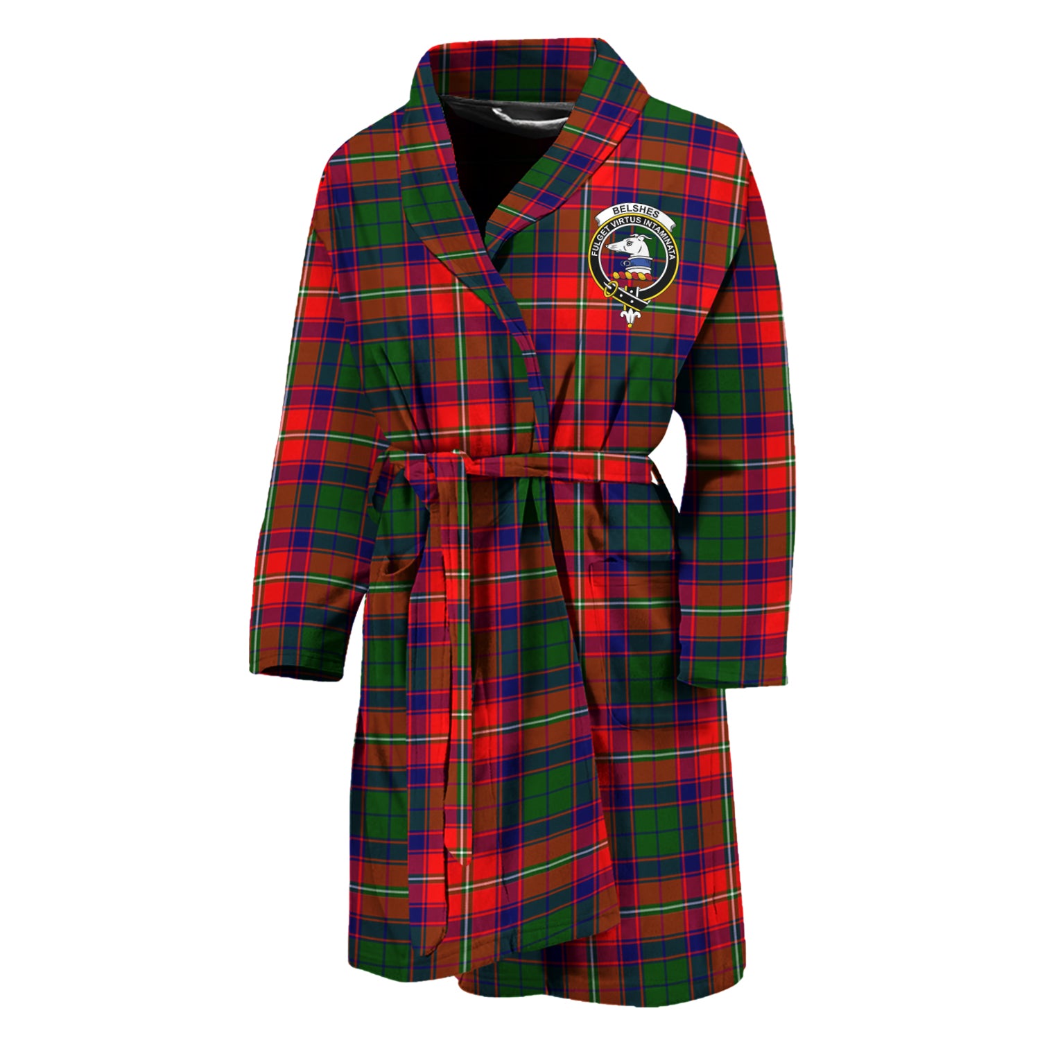 Belshes Tartan Bathrobe with Family Crest Unisex M - Tartan Vibes Clothing