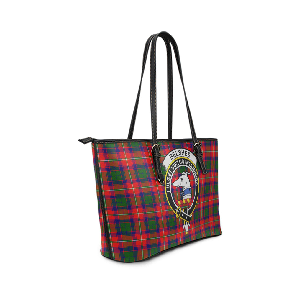 Belshes Tartan Leather Tote Bag with Family Crest - Tartanvibesclothing