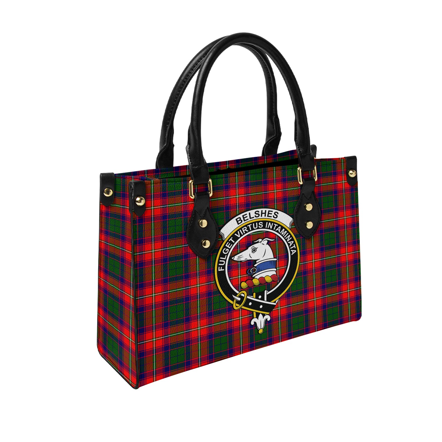 Belshes Tartan Leather Bag with Family Crest - Tartanvibesclothing