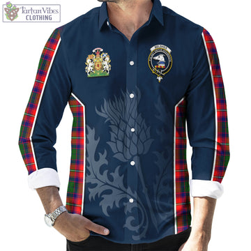 Belshes Tartan Long Sleeve Button Up Shirt with Family Crest and Scottish Thistle Vibes Sport Style