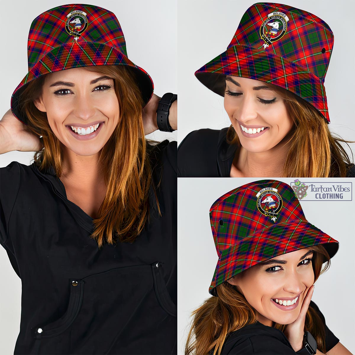 Tartan Vibes Clothing Belshes Tartan Bucket Hat with Family Crest