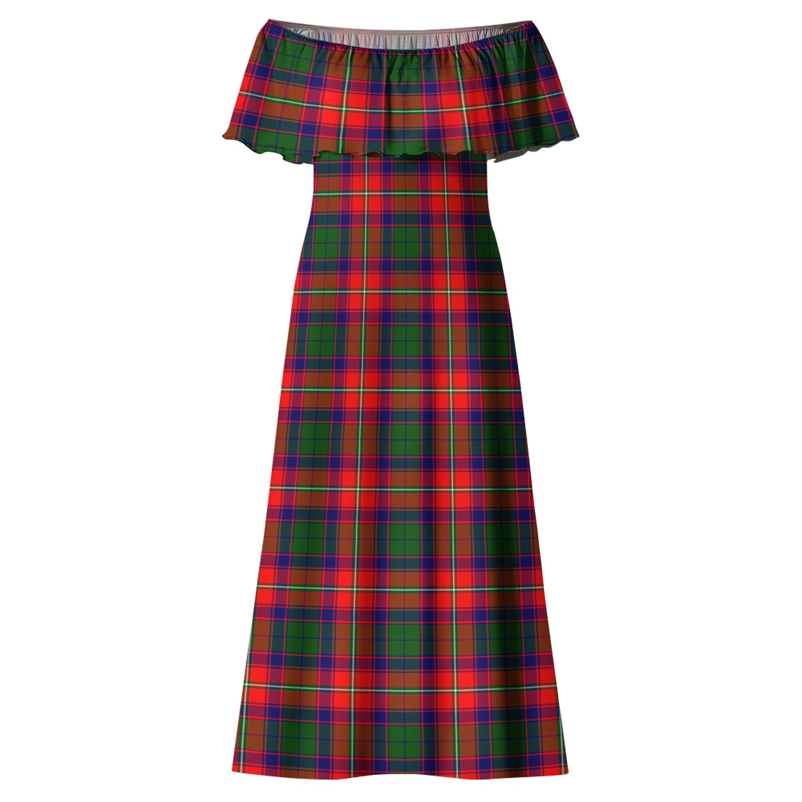 Belshes Tartan Off Shoulder Long Dress - Tartanvibesclothing