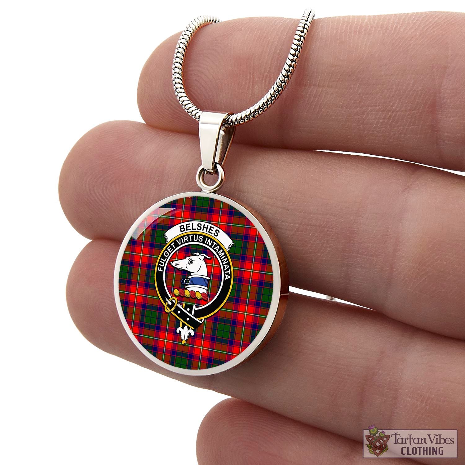 Tartan Vibes Clothing Belshes Tartan Circle Necklace with Family Crest