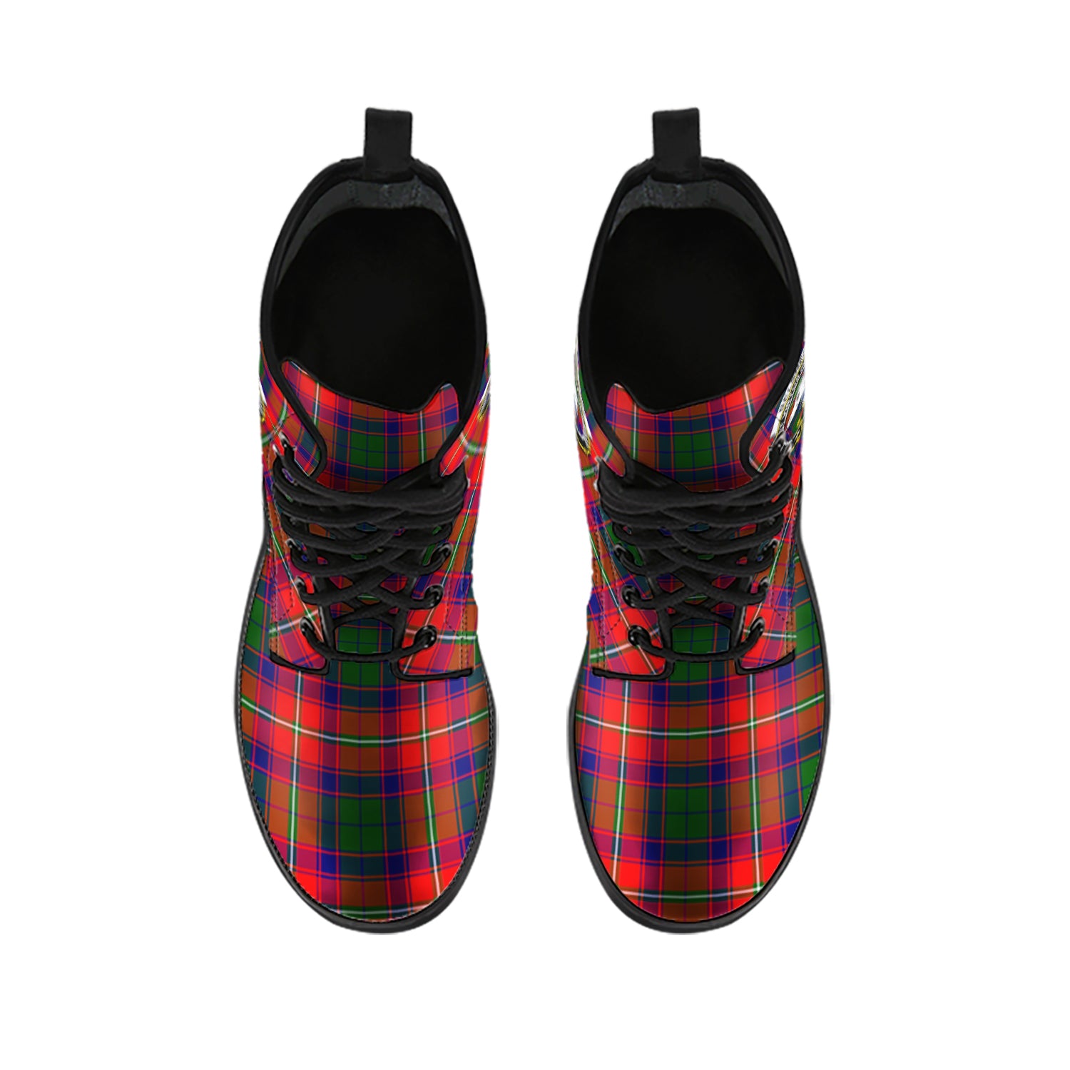 Belshes Tartan Leather Boots with Family Crest - Tartanvibesclothing