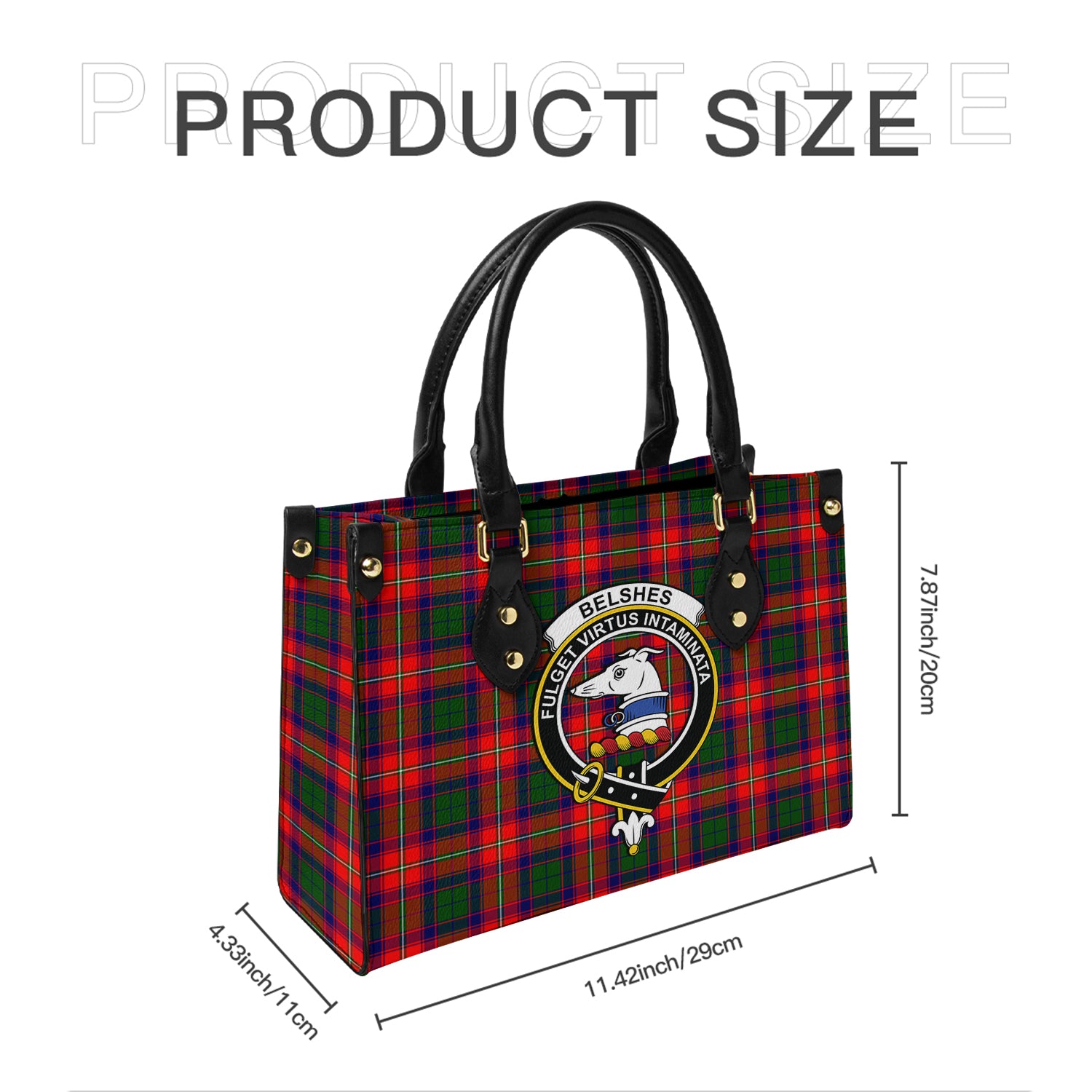 Belshes Tartan Leather Bag with Family Crest - Tartanvibesclothing