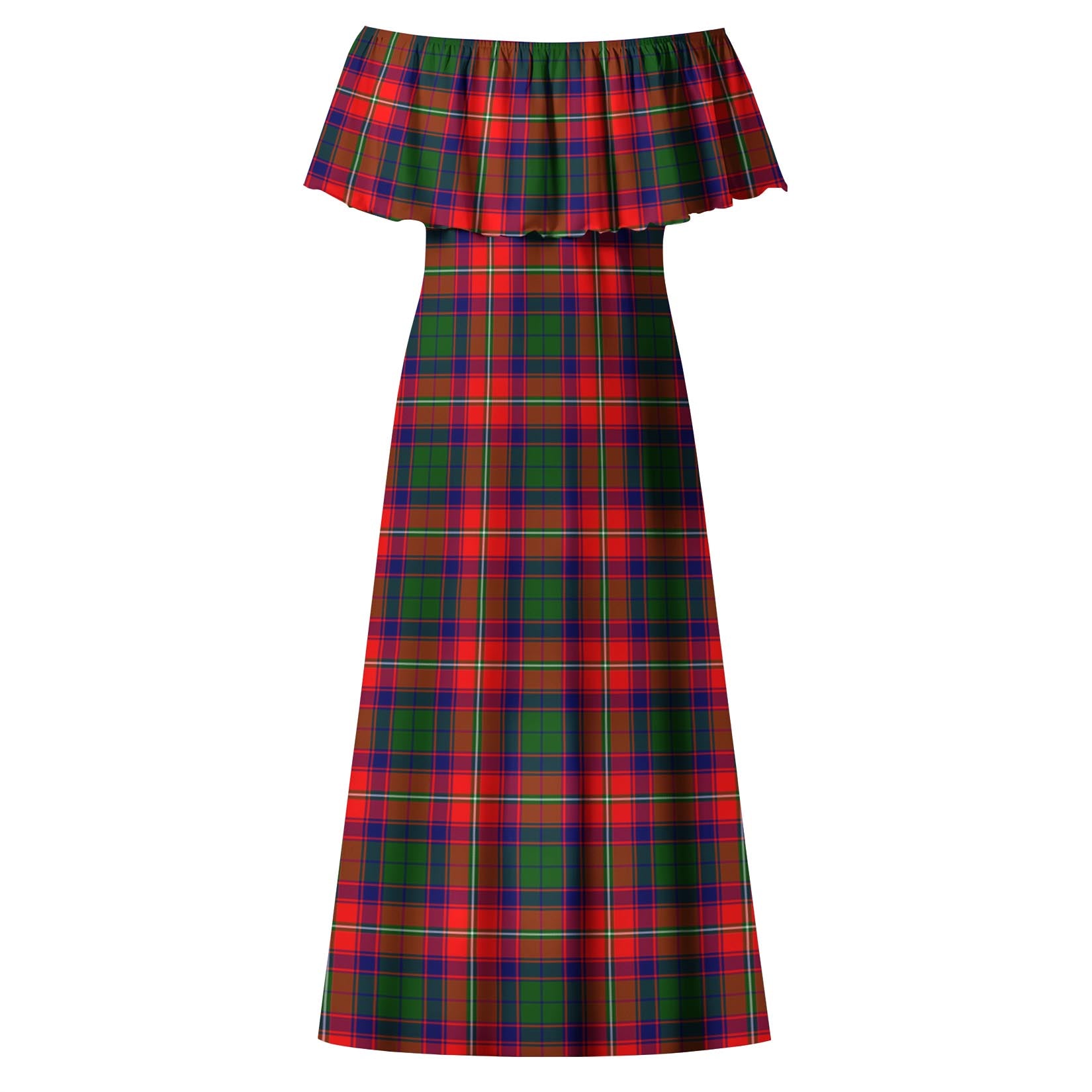 Belshes Tartan Off Shoulder Long Dress - Tartanvibesclothing