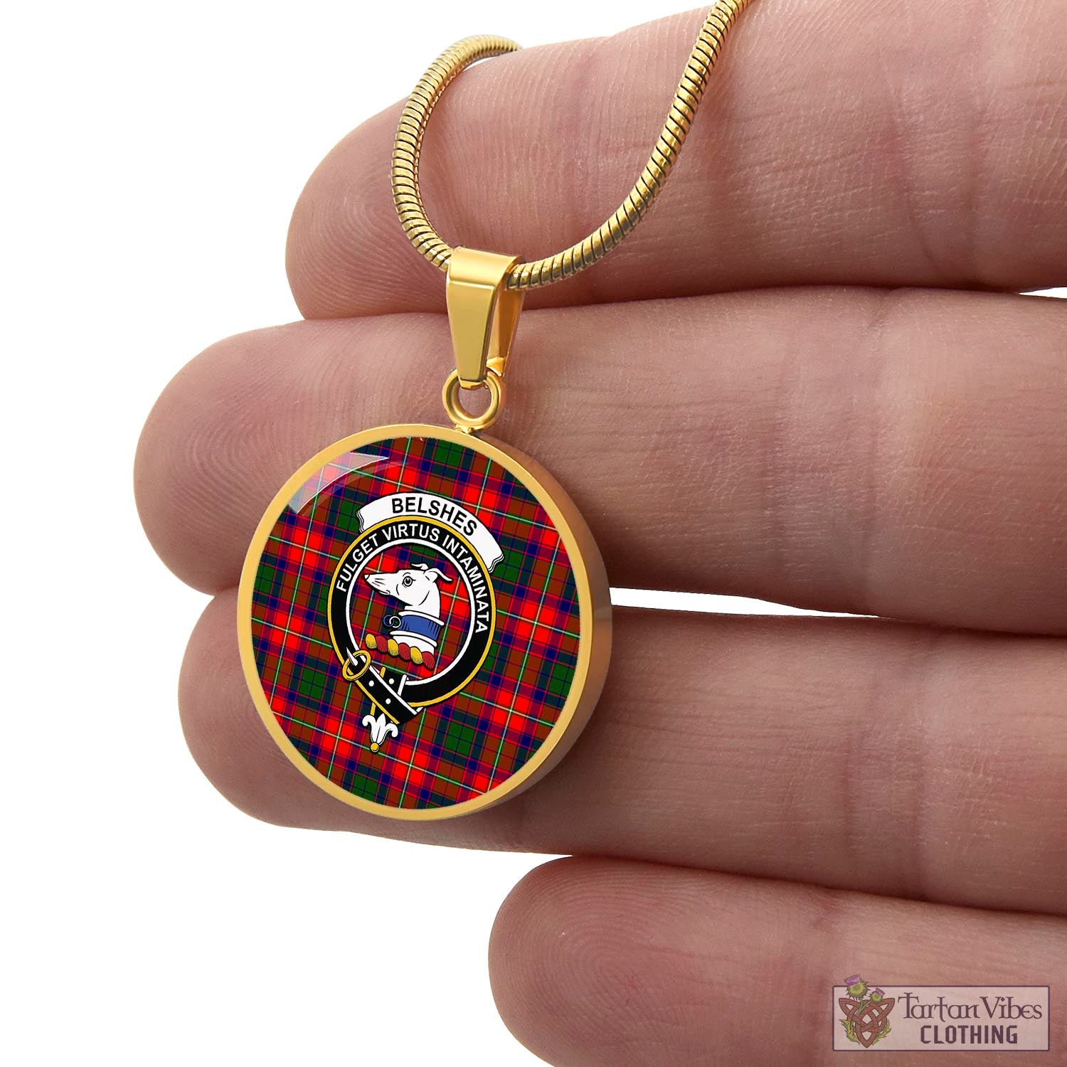 Tartan Vibes Clothing Belshes Tartan Circle Necklace with Family Crest