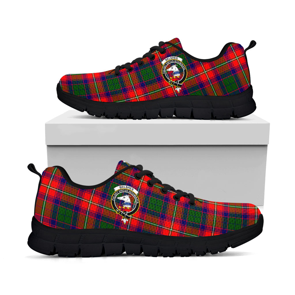 Belshes Tartan Sneakers with Family Crest - Tartanvibesclothing