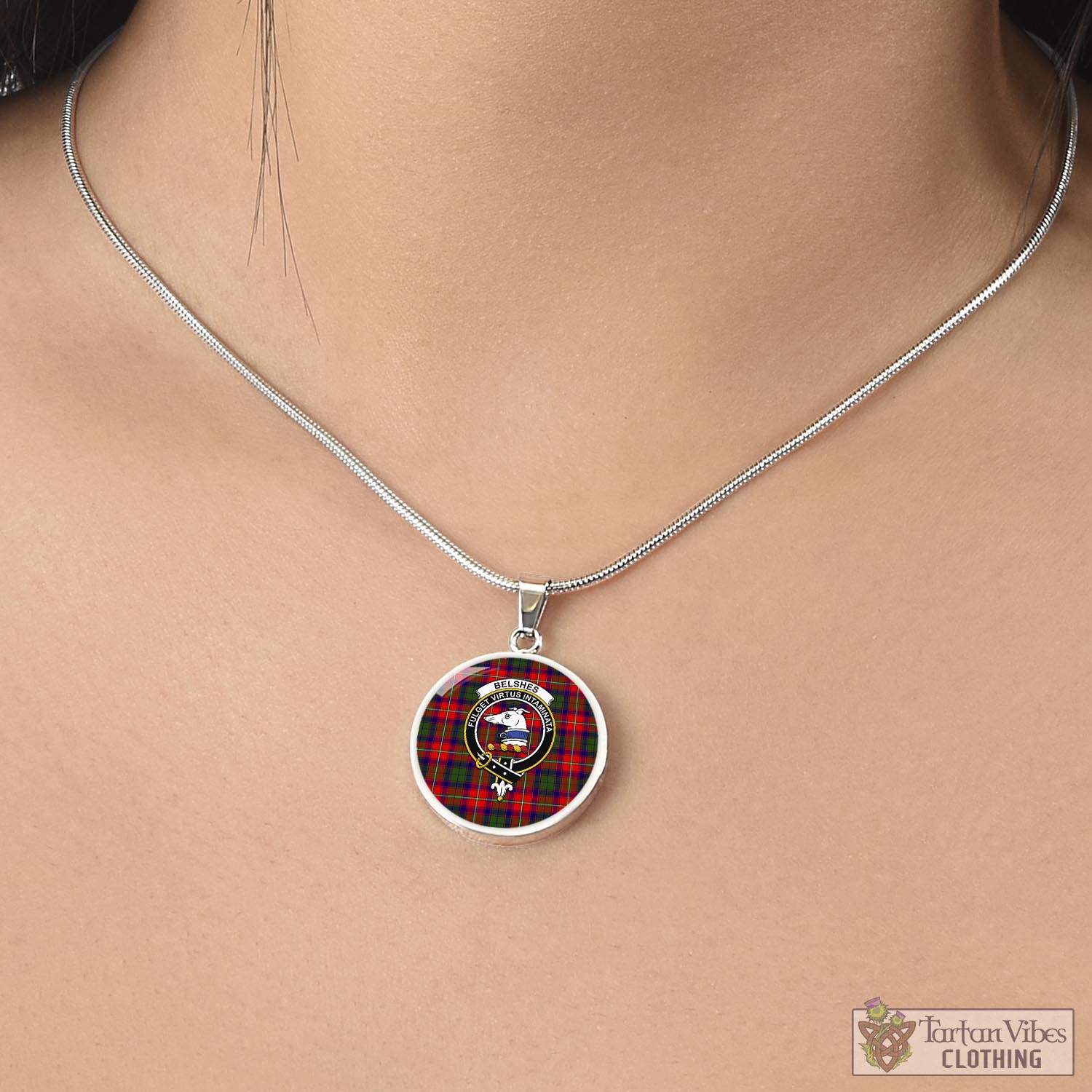 Tartan Vibes Clothing Belshes Tartan Circle Necklace with Family Crest