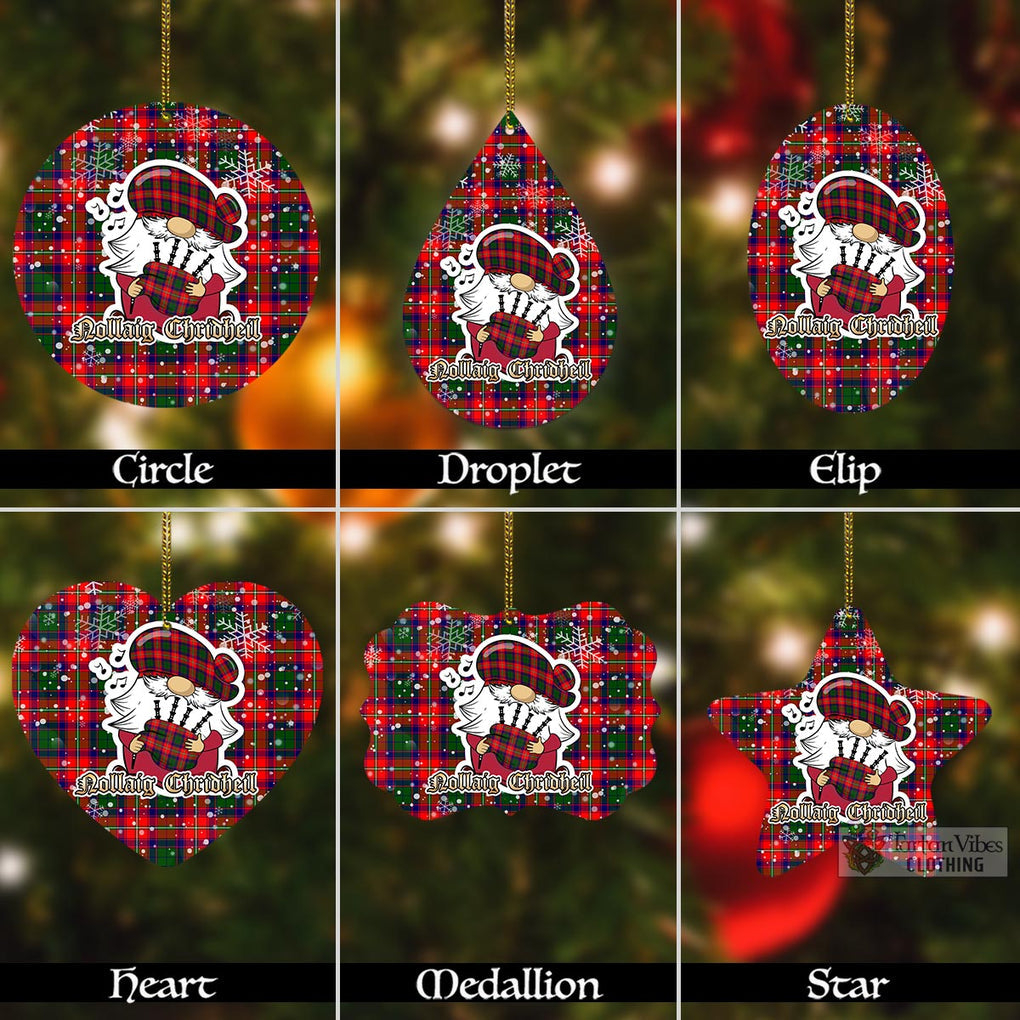 Tartan Vibes Clothing Belshes (Belsches) Tartan Christmas Aluminium Ornament with Gnome Playing Bagpipes