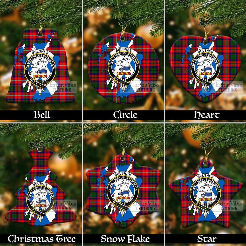 Tartan Vibes Clothing Belshes (Belsches) Tartan Christmas Ornament with Family Crest and Scotland Map