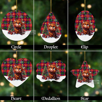 Belshes (Belsches) Tartan Christmas Aluminium Ornament with Adorable Highland Coo