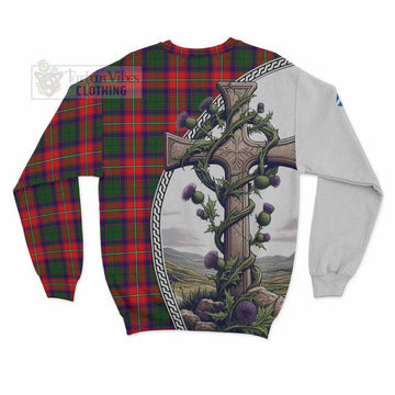 Belshes (Belsches) Tartan Sweatshirt with Family Crest and St. Andrew's Cross Accented by Thistle Vines - Tartan Vibes Clothing