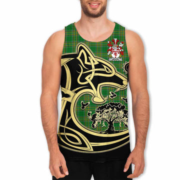 Bergin Irish Tartan Men's Tank Top with Coat of Arms Celtic Wolf Style