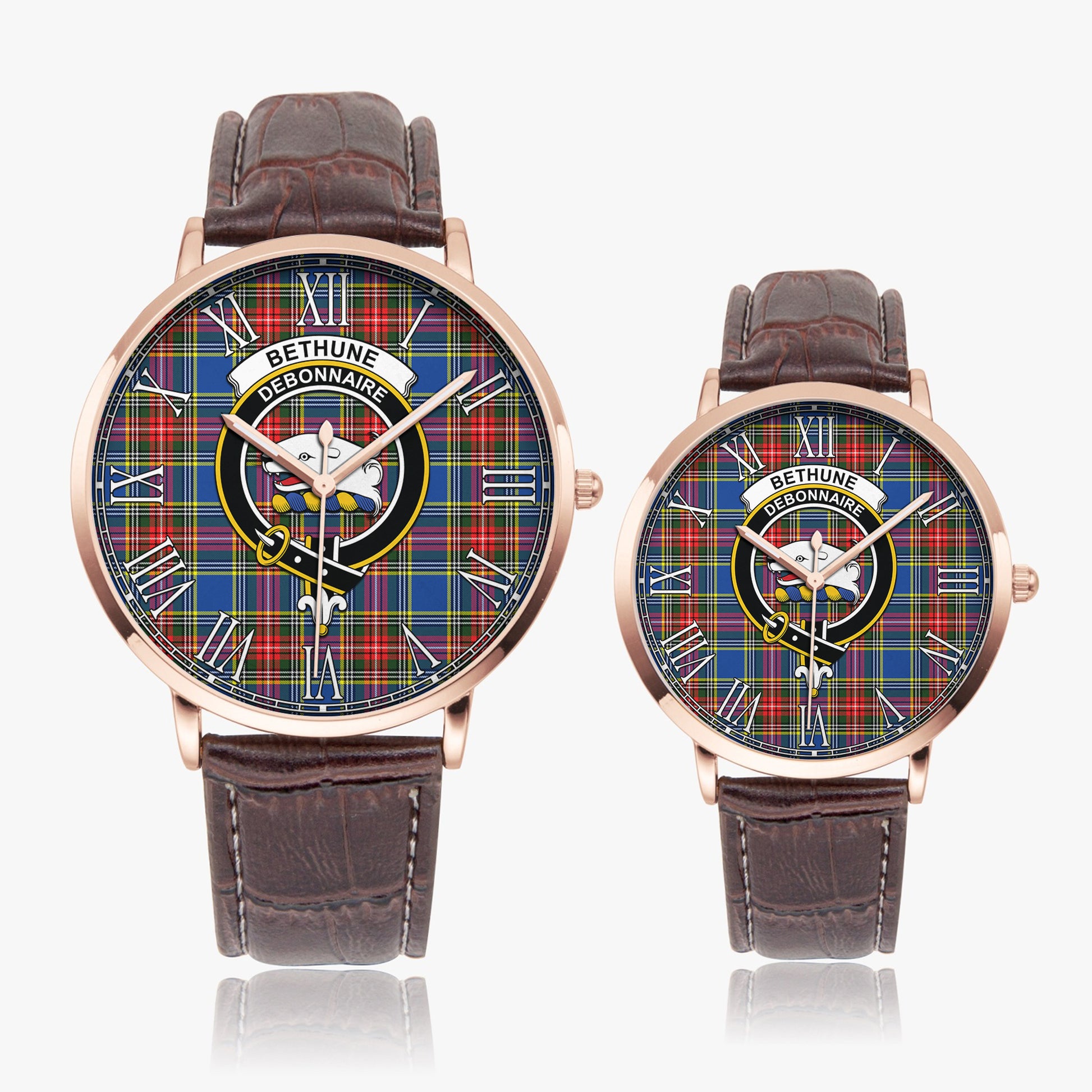 Bethune Tartan Family Crest Leather Strap Quartz Watch - Tartanvibesclothing