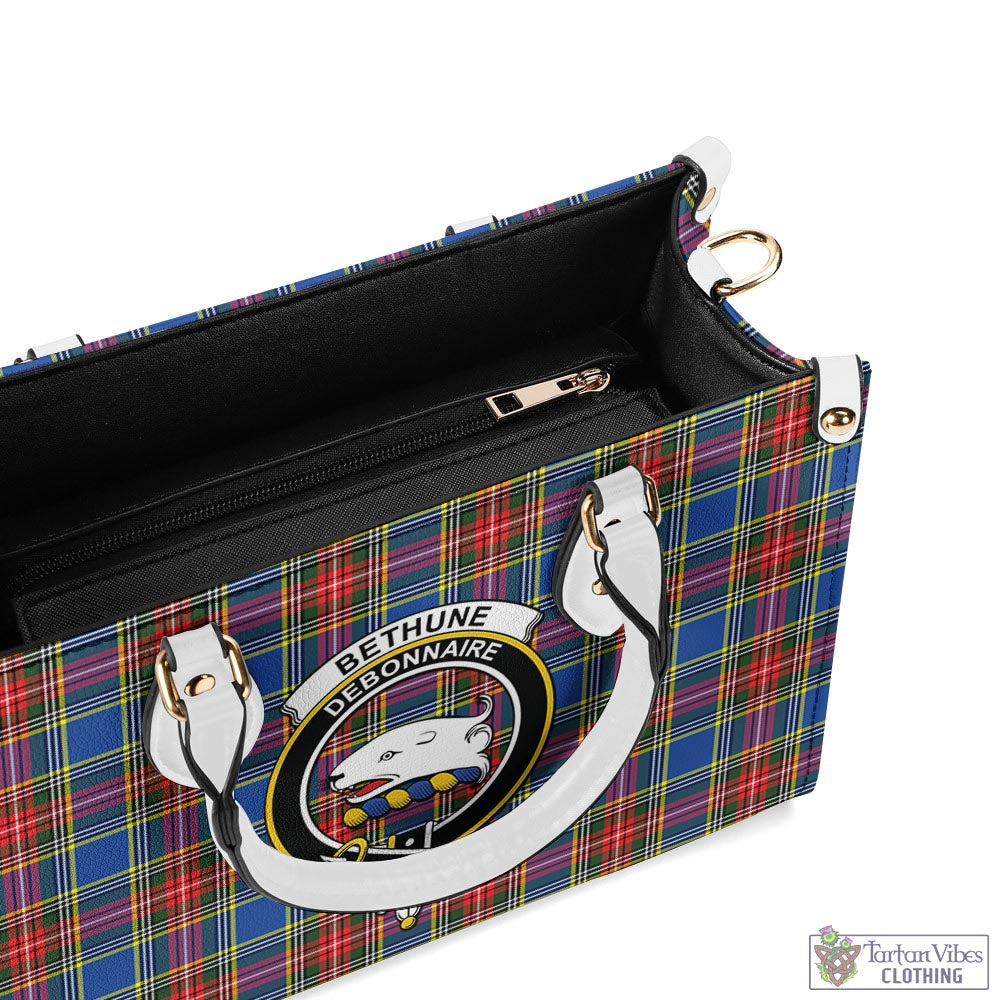 Tartan Vibes Clothing Bethune Tartan Luxury Leather Handbags with Family Crest