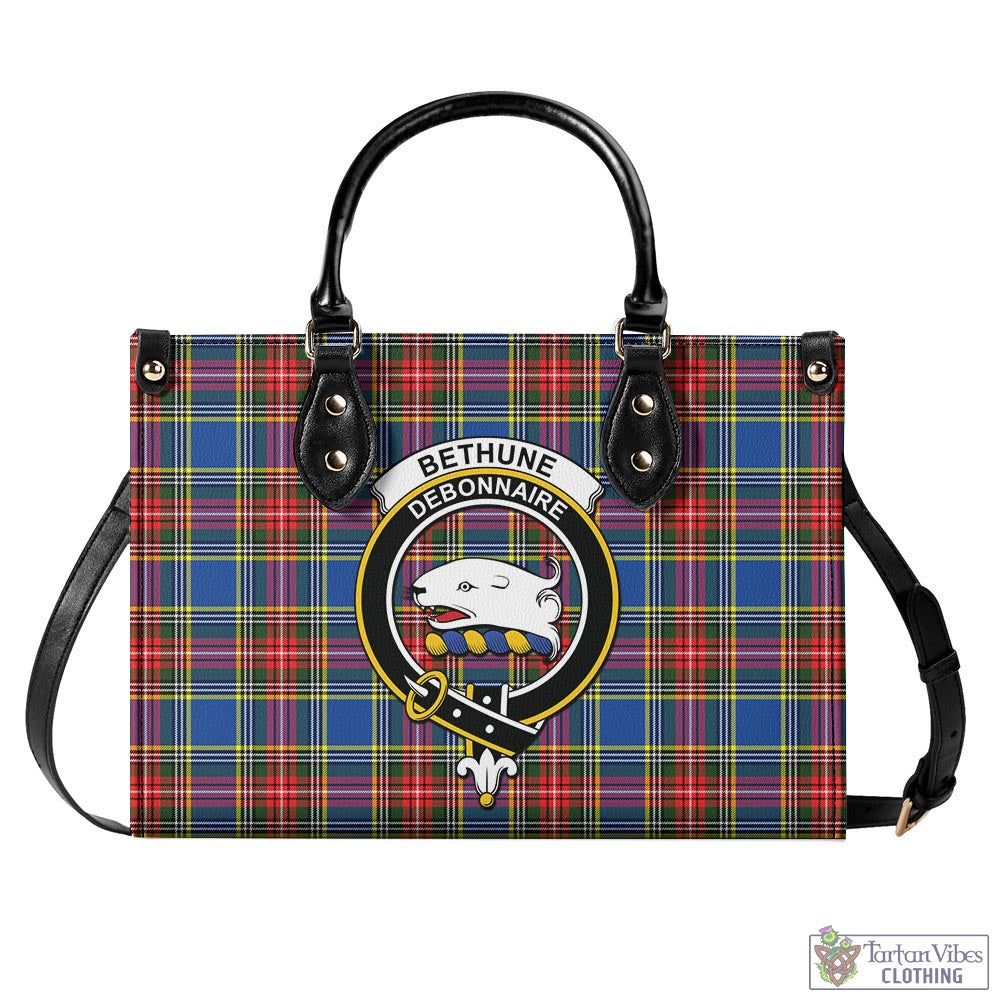 Tartan Vibes Clothing Bethune Tartan Luxury Leather Handbags with Family Crest