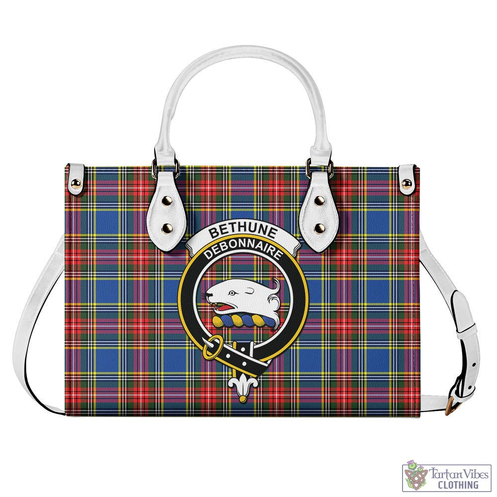 Tartan Vibes Clothing Bethune Tartan Luxury Leather Handbags with Family Crest