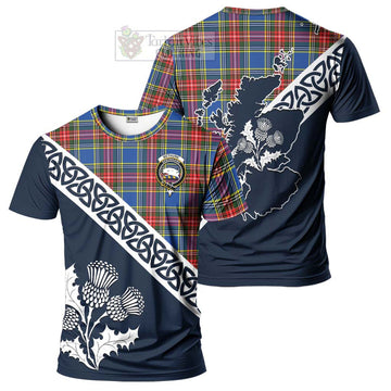 Bethune Tartan T-Shirt Featuring Thistle and Scotland Map