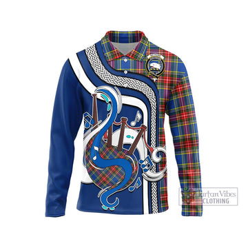 Bethune Tartan Long Sleeve Polo Shirt with Epic Bagpipe Style