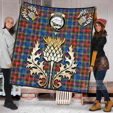 Bethune Tartan Quilt with Family Crest and Golden Thistle Style