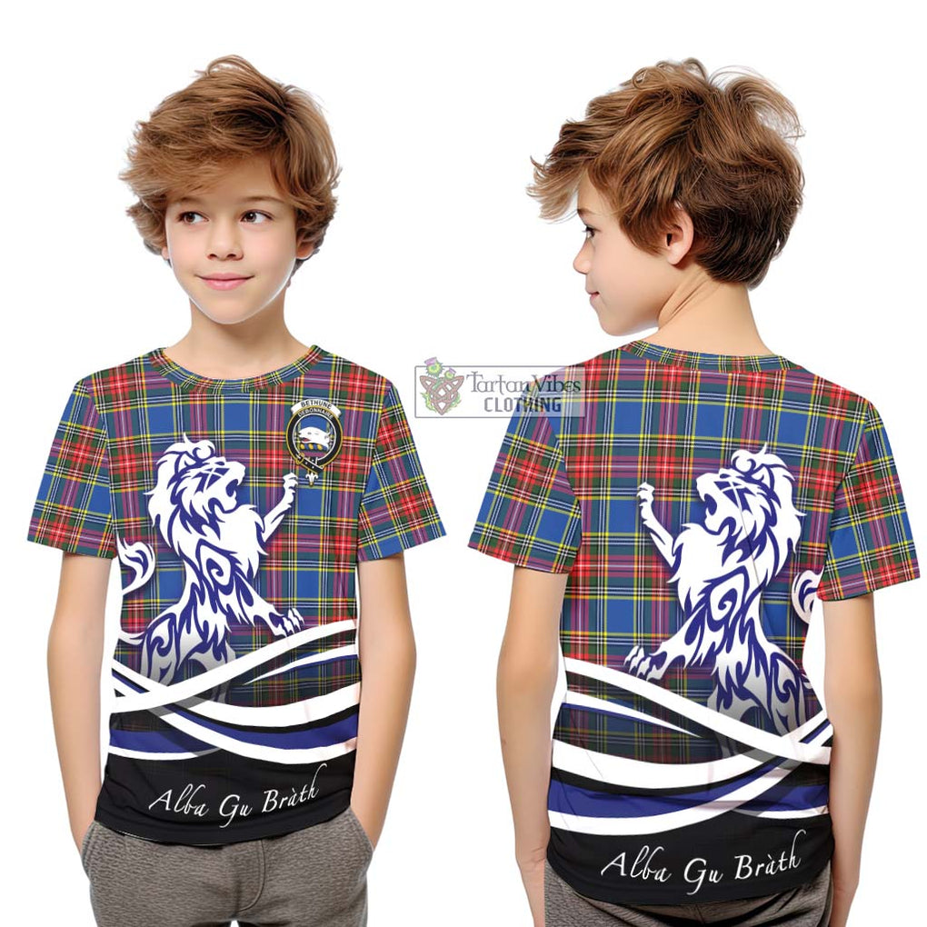 Bethune Tartan Kid T-Shirt with Alba Gu Brath Regal Lion Emblem Youth XL Size14 - Tartan Vibes Clothing
