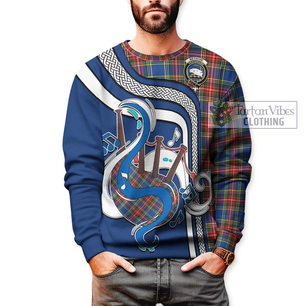 Bethune Tartan Sweatshirt with Epic Bagpipe Style Unisex - Tartanvibesclothing Shop