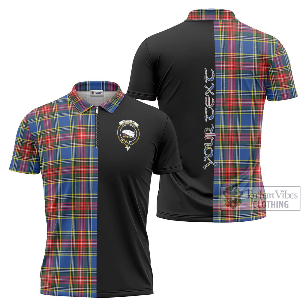 Bethune Tartan Zipper Polo Shirt with Family Crest and Half Of Me Style Unisex - Tartanvibesclothing Shop