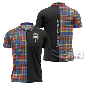 Bethune Tartan Zipper Polo Shirt with Family Crest and Half Of Me Style