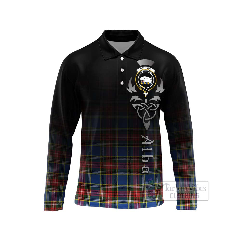 Tartan Vibes Clothing Bethune Tartan Long Sleeve Polo Shirt Featuring Alba Gu Brath Family Crest Celtic Inspired