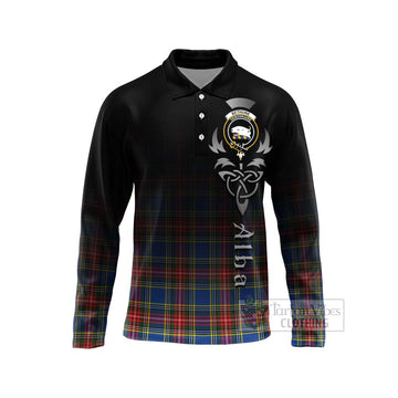 Bethune Tartan Long Sleeve Polo Shirt Featuring Alba Gu Brath Family Crest Celtic Inspired