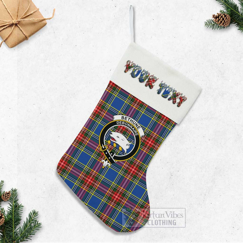 Tartan Vibes Clothing Bethune Tartan Family Crest Christmas Stocking with Personalized Text