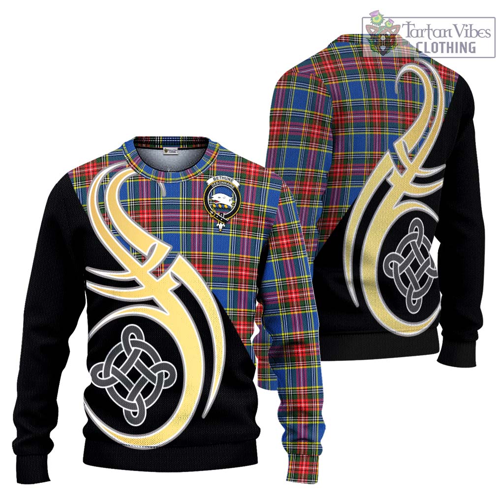 Bethune Tartan Knitted Sweater with Family Crest and Celtic Symbol Style Unisex - Tartan Vibes Clothing