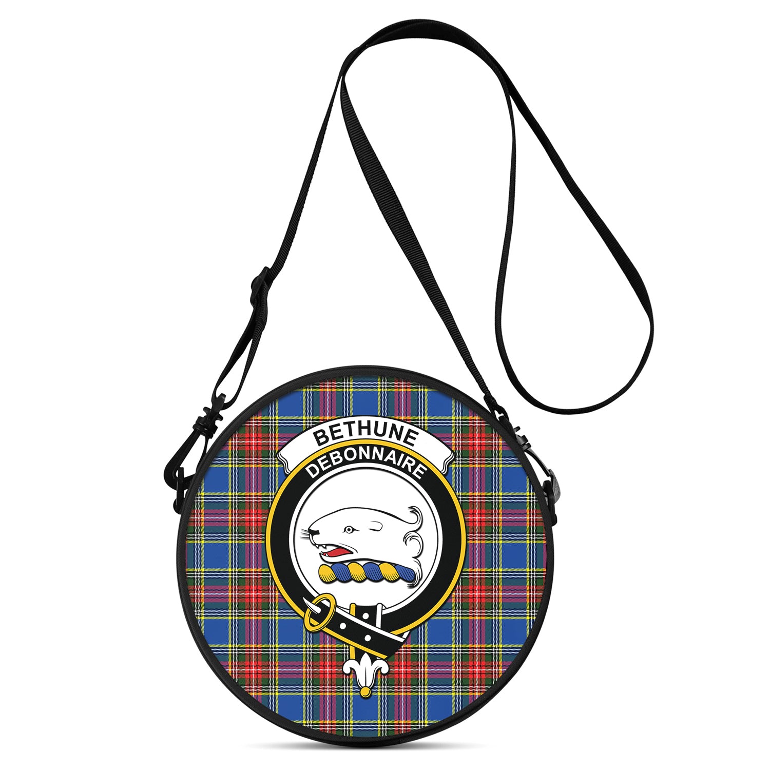 Bethune Tartan Round Satchel Bags with Family Crest One Size 9*9*2.7 inch - Tartanvibesclothing