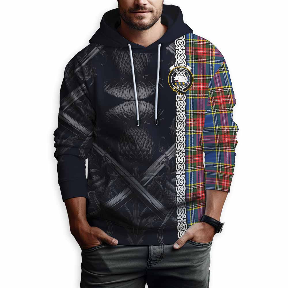 Tartan Vibes Clothing Bethune Tartan Hoodie with Family Crest Cross Sword Thistle Celtic Vibes