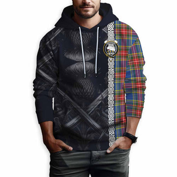 Bethune Tartan Hoodie with Family Crest Cross Sword Thistle Celtic Vibes