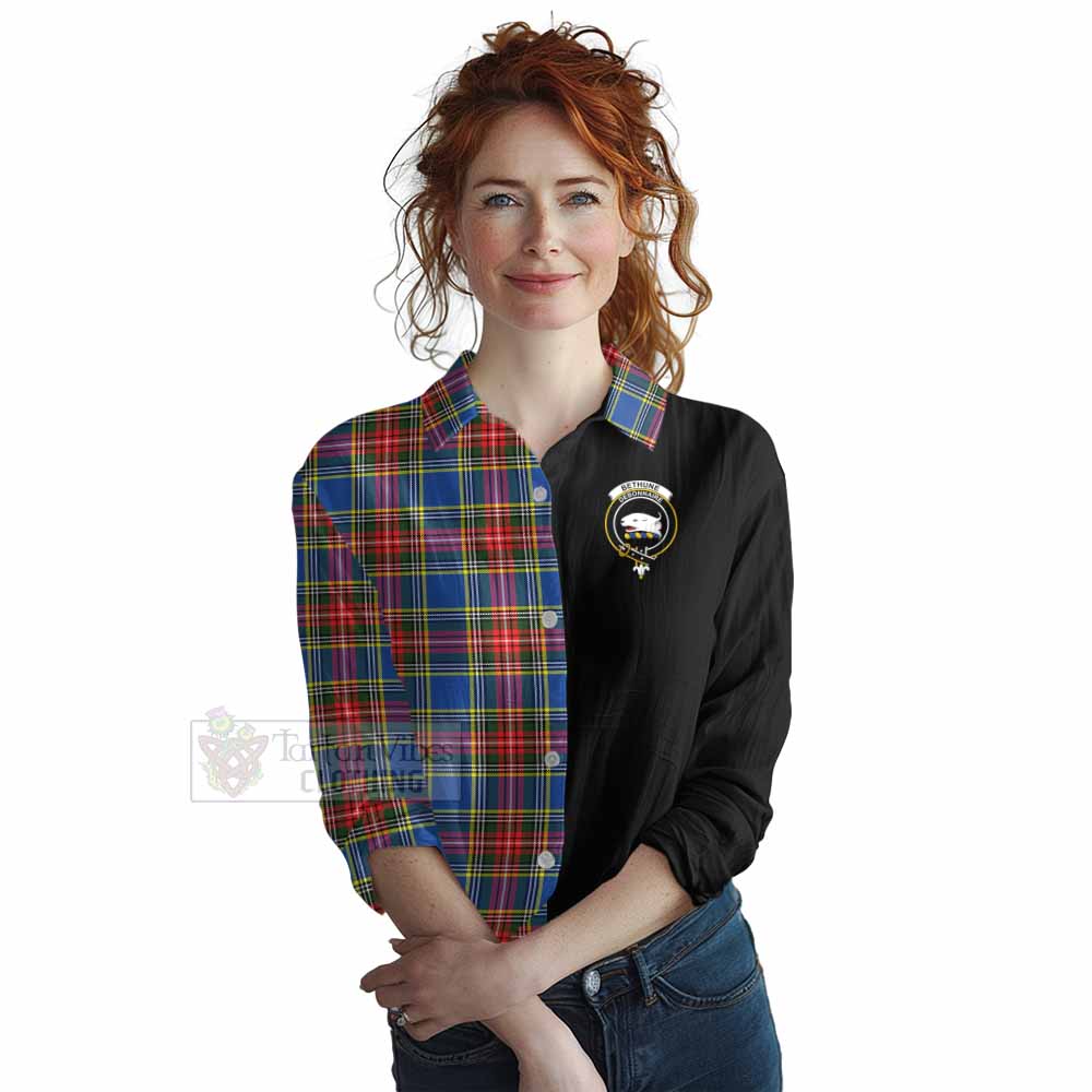 Tartan Vibes Clothing Bethune Tartan Women's Casual Shirt with Family Crest and Half Of Me Style