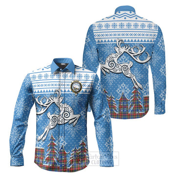 Bethune Clan Christmas Long Sleeve Button Shirt Celtic Reindeer Style