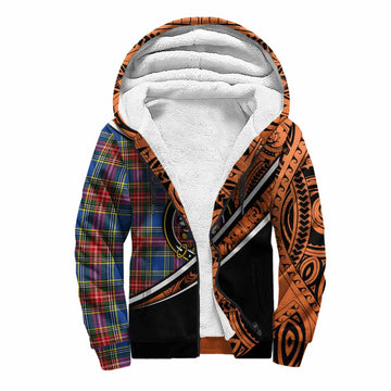 Bethune Crest Tartan Sherpa Hoodie with Polynesian Vibes Style - Orange Version