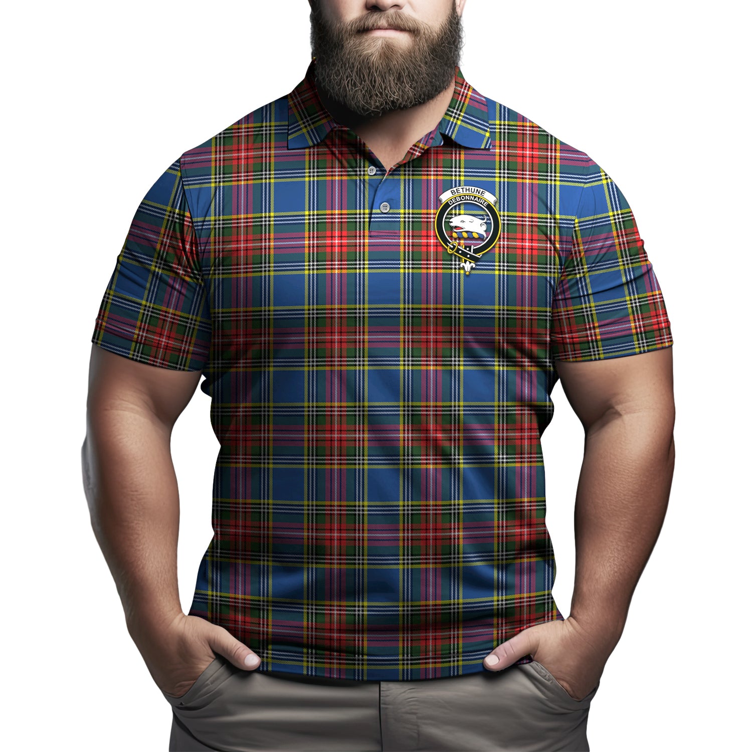 Bethune Tartan Men's Polo Shirt with Family Crest - Tartanvibesclothing