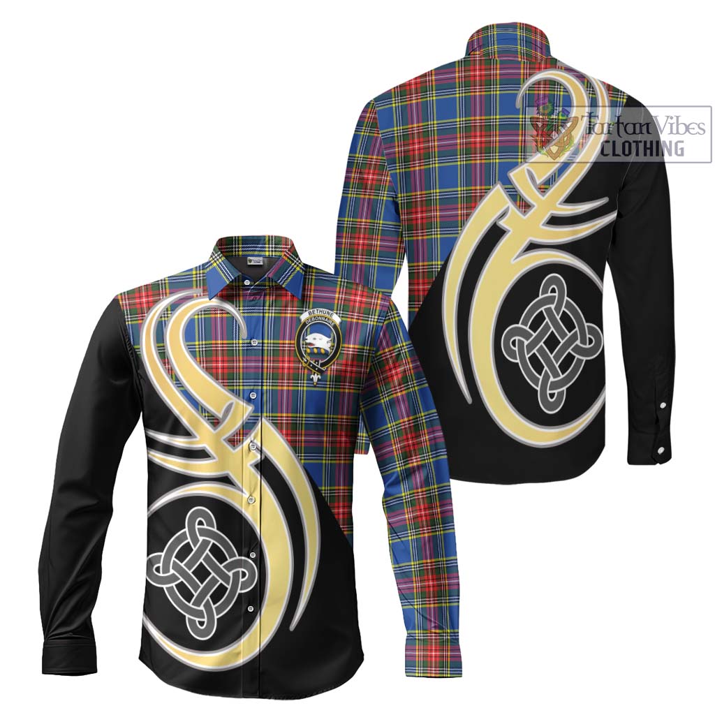 Bethune Tartan Long Sleeve Button Shirt with Family Crest and Celtic Symbol Style Men's Shirt S - Tartan Vibes Clothing