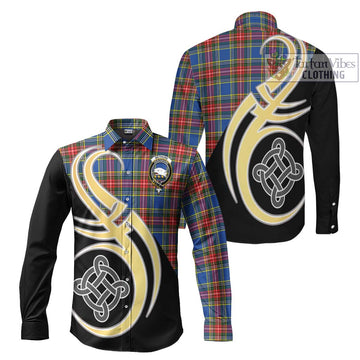 Bethune Tartan Long Sleeve Button Shirt with Family Crest and Celtic Symbol Style