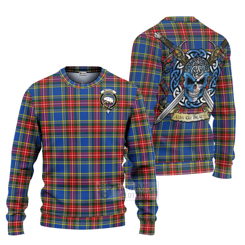 Bethune Tartan Ugly Sweater with Family Crest Celtic Skull Style Unisex - Tartan Vibes Clothing