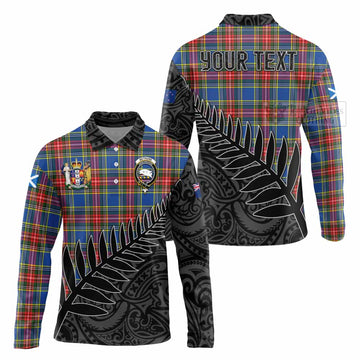 Bethune Crest Tartan Long Sleeve Polo Shirt with New Zealand Silver Fern Half Style