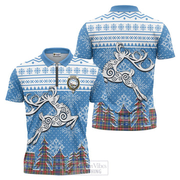 Bethune Clan Christmas Zipper Polo Shirt Celtic Reindeer Style