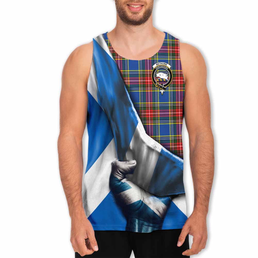 Tartan Vibes Clothing Bethune Tartan Men's Tank Top with Family Crest Scotland Patriotic Style