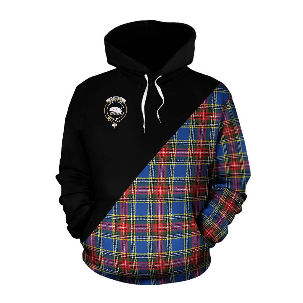 Tartan Vibes Clothing Bethune Tartan Cotton Hoodie with Family Crest and Military Logo Style