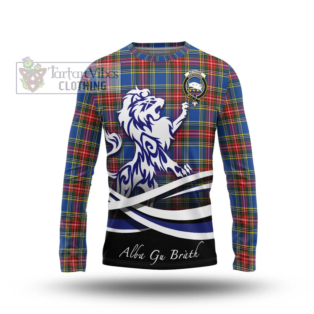 Bethune Tartan Long Sleeve T-Shirt with Alba Gu Brath Regal Lion Emblem Unisex - Tartanvibesclothing Shop