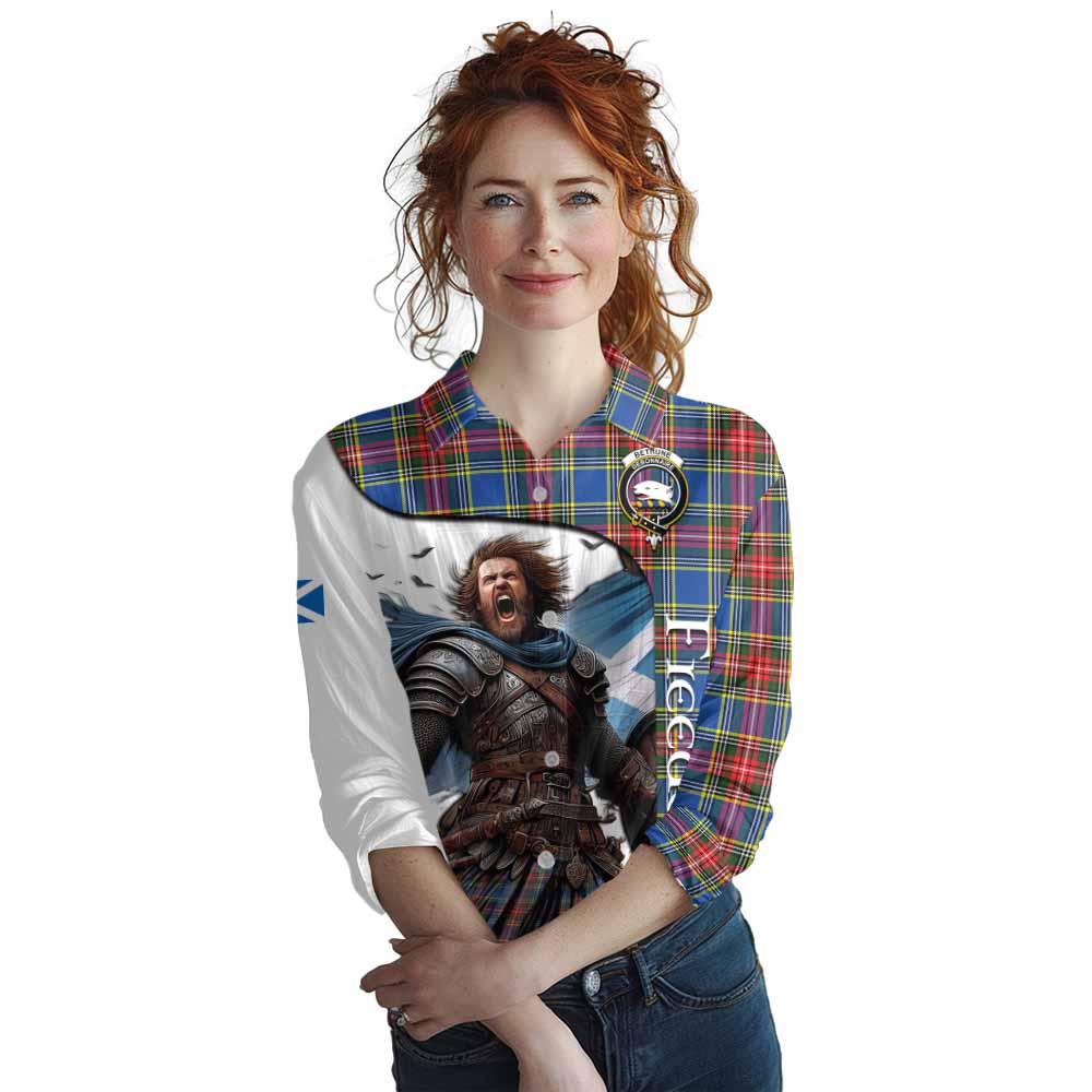 Tartan Vibes Clothing Bethune Crest Tartan Women's Casual Shirt Inspired by the Freedom of Scottish Warrior