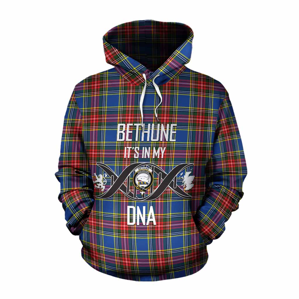 Tartan Vibes Clothing Bethune Tartan Cotton Hoodie with Family Crest DNA In Me Style